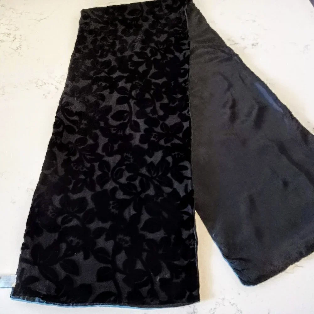 Jacqueline Ferrar Black Silk Velvet Oblong Scarf